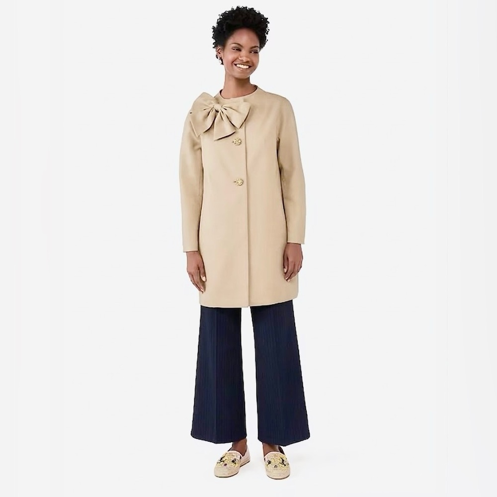 Kate Spade New York Dorothy Statement Bow Trench Coat Jacket Light Tan Twill